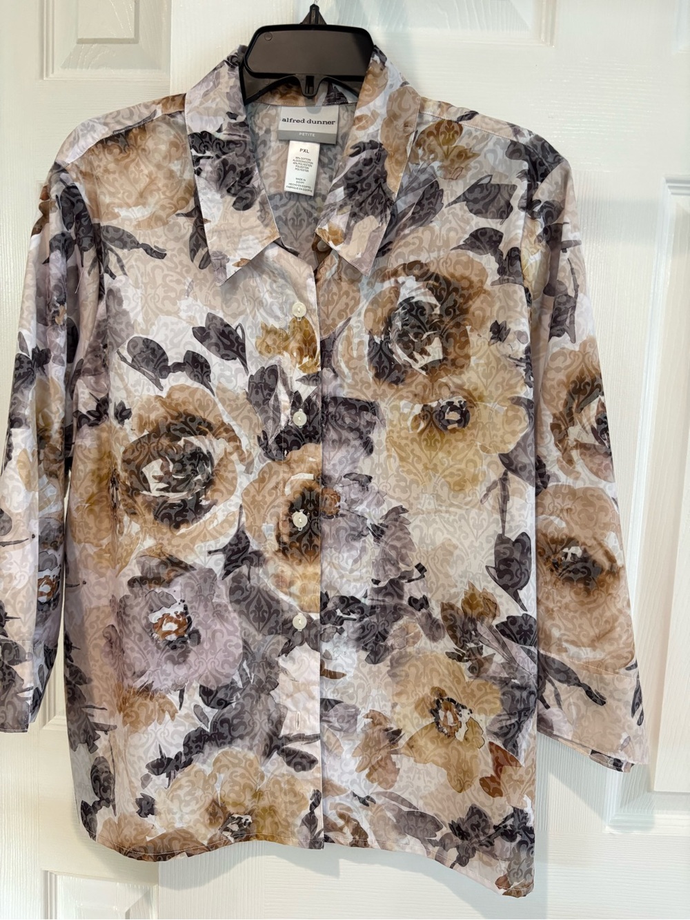 Alfred Dunner Beige, Brown & Gray Floral Button-Down Shirt